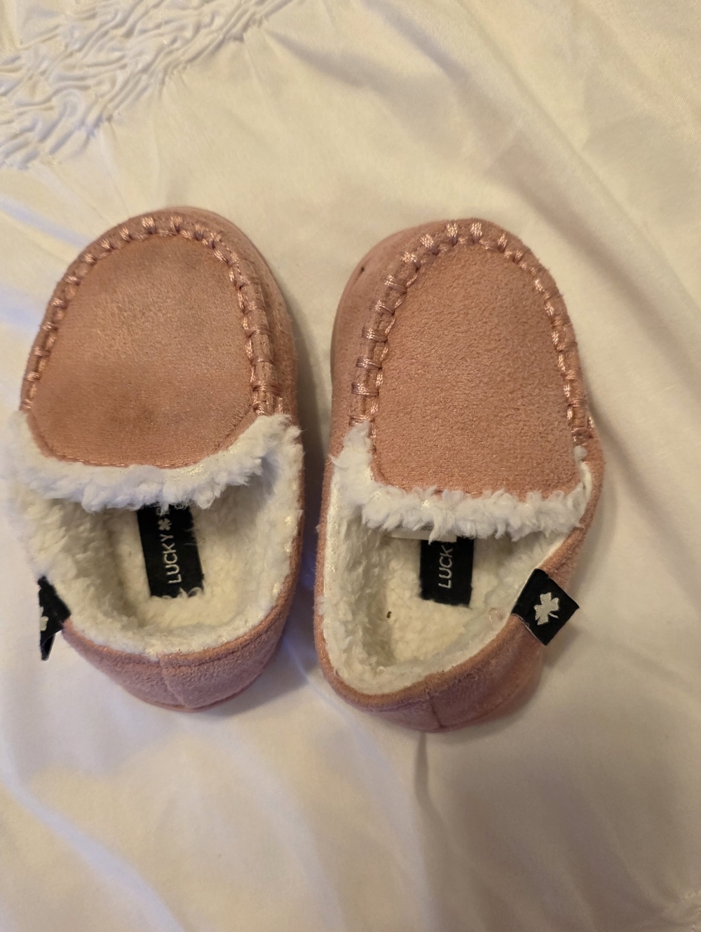 Lucky Brand Pink Suede Baby Moccasin Slippers Size 3/4